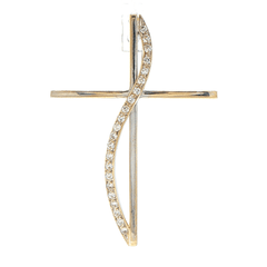 18ct Ribbon Cross Pendant in White Gold with Cubic Zirconia - Mega Cash Sydney