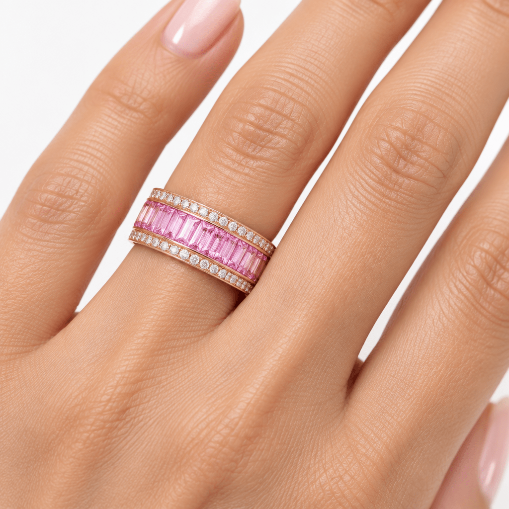 18ct Rose Gold Baguette Pink Sapphire and Diamond Ring - Mega Cash Sydney