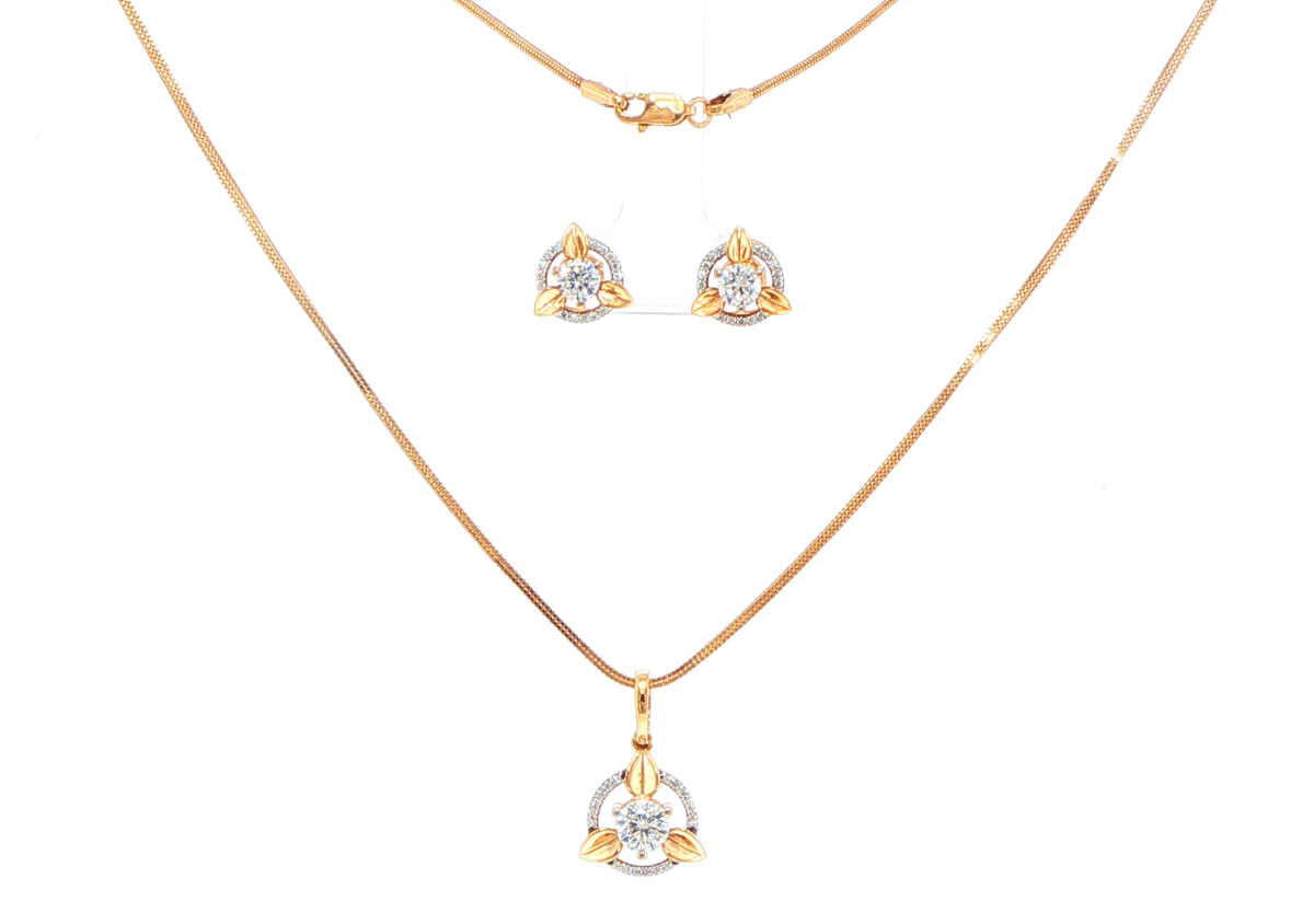 18ct Rose Gold Diamond Leaf Halo Necklace and Earring Set - Mega Cash Sydney