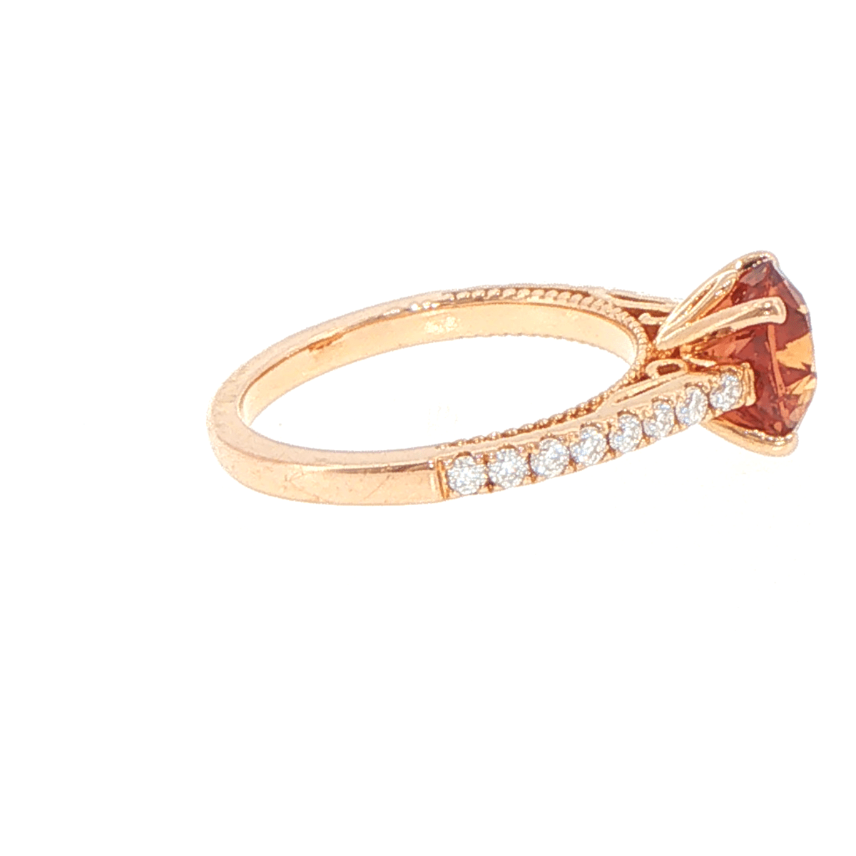 18ct Rose Gold Padparadscha Solitaire Ring with Milgrain Diamond Accents with GIR - Mega Cash Sydney