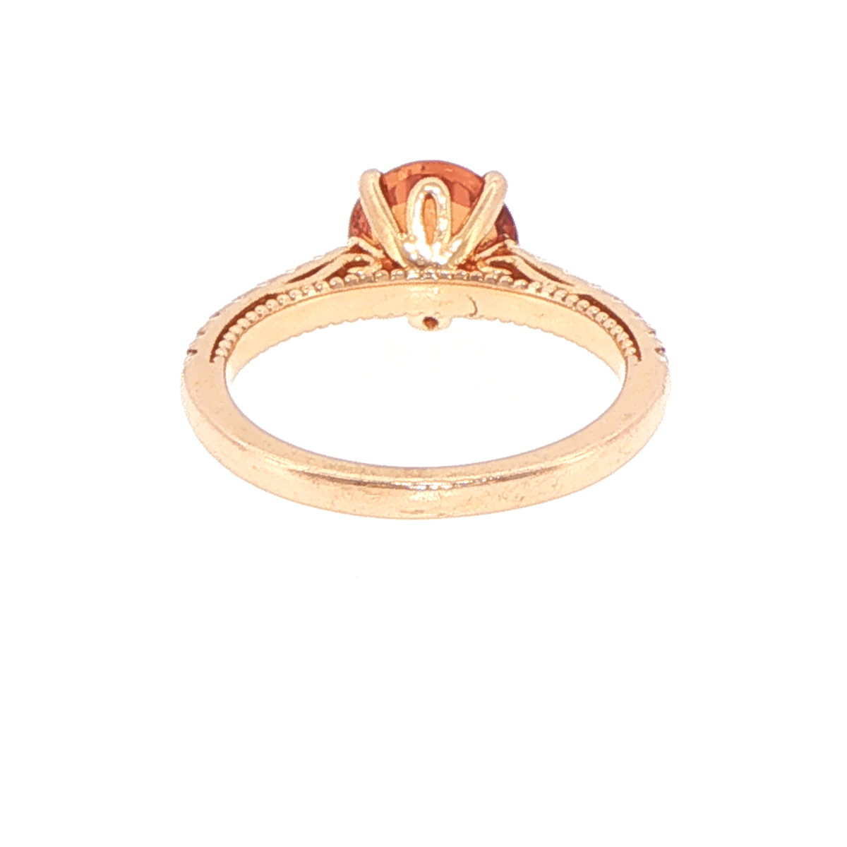 18ct Rose Gold Padparadscha Solitaire Ring with Milgrain Diamond Accents with GIR - Mega Cash Sydney