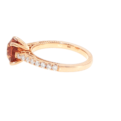 18ct Rose Gold Padparadscha Solitaire Ring with Milgrain Diamond Accents with GIR - Mega Cash Sydney
