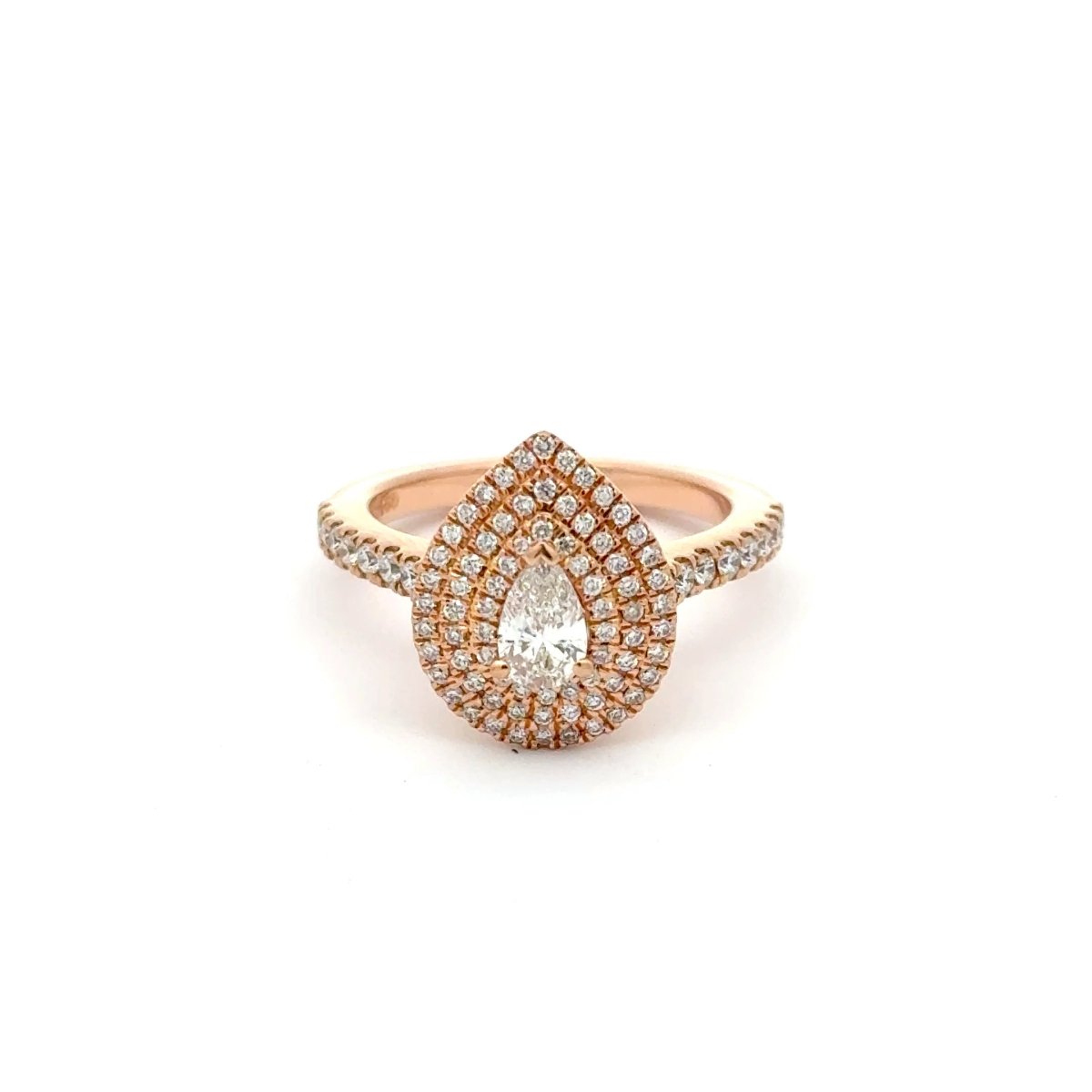 18ct Rose Gold Pear - Shaped Double Halo Diamond Engagement Ring - Mega Cash Sydney