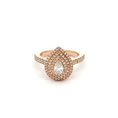 18ct Rose Gold Pear - Shaped Double Halo Diamond Engagement Ring - Mega Cash Sydney