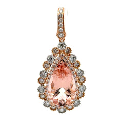 18ct Rose Gold Pear - Shaped Morganite Double Halo Pendant - Mega Cash Sydney