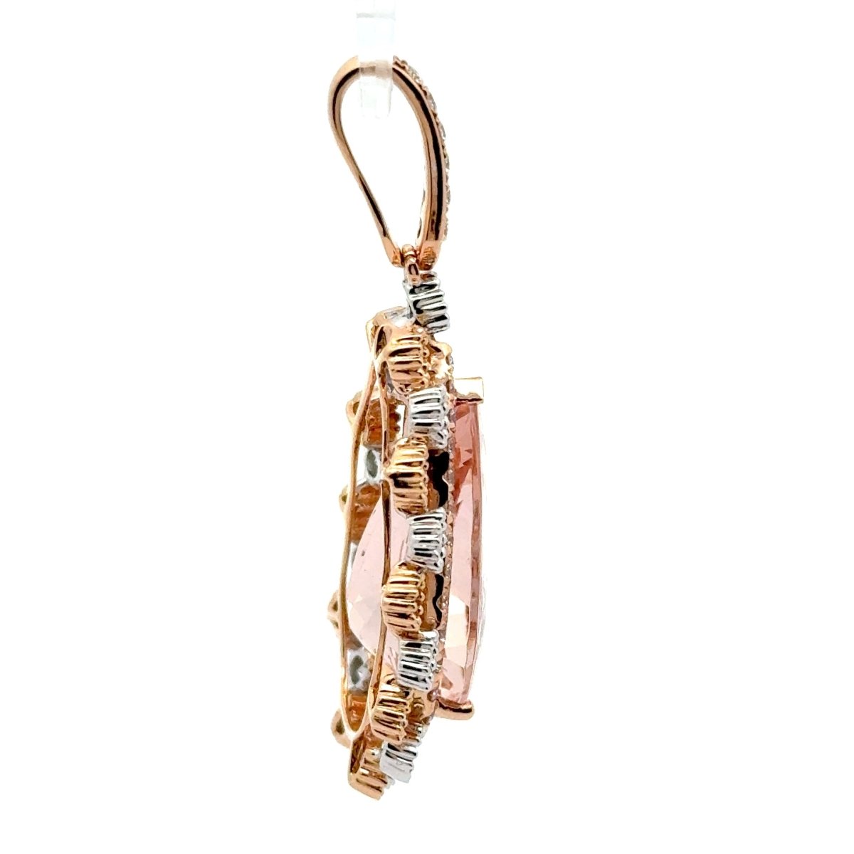 18ct Rose Gold Pear - Shaped Morganite Double Halo Pendant - Mega Cash Sydney