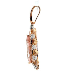 18ct Rose Gold Pear - Shaped Morganite Double Halo Pendant - Mega Cash Sydney