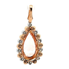 18ct Rose Gold Pear - Shaped Morganite Double Halo Pendant - Mega Cash Sydney