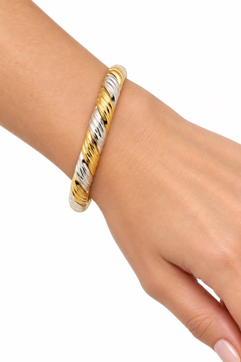 18ct Twisted Two-Tone Yellow Gold Bangle Bracelet - Mega Cash Sydney