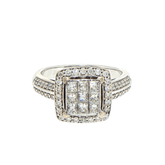 18ct White Gold Diamond Cluster Halo Ring - Mega Cash Sydney