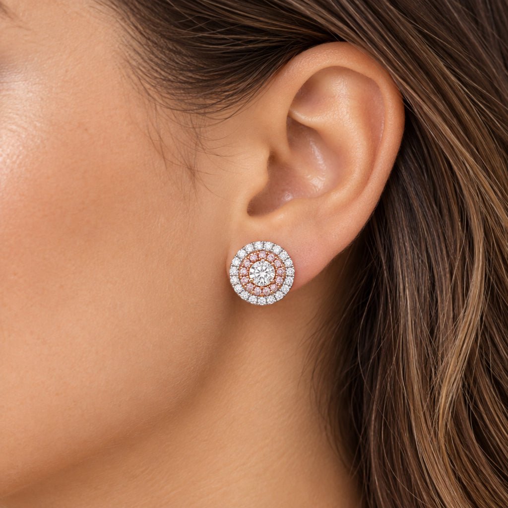 18ct White Gold Diamond Double Halo Cluster Earrings - Mega Cash Sydney