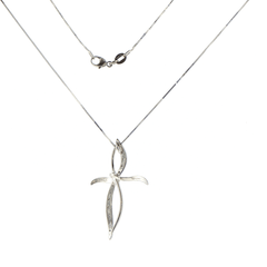 18ct White Gold Modern Diamond Stylised Cross Necklace - Mega Cash Sydney