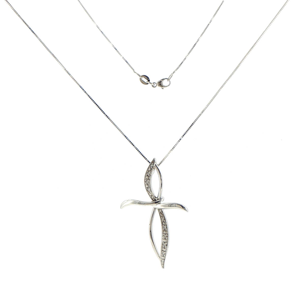 18ct White Gold Modern Diamond Stylised Cross Necklace - Mega Cash Sydney