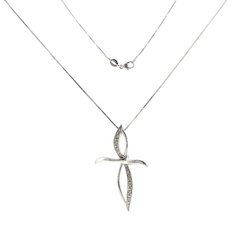 18ct White Gold Modern Diamond Stylised Cross Necklace - Mega Cash Sydney