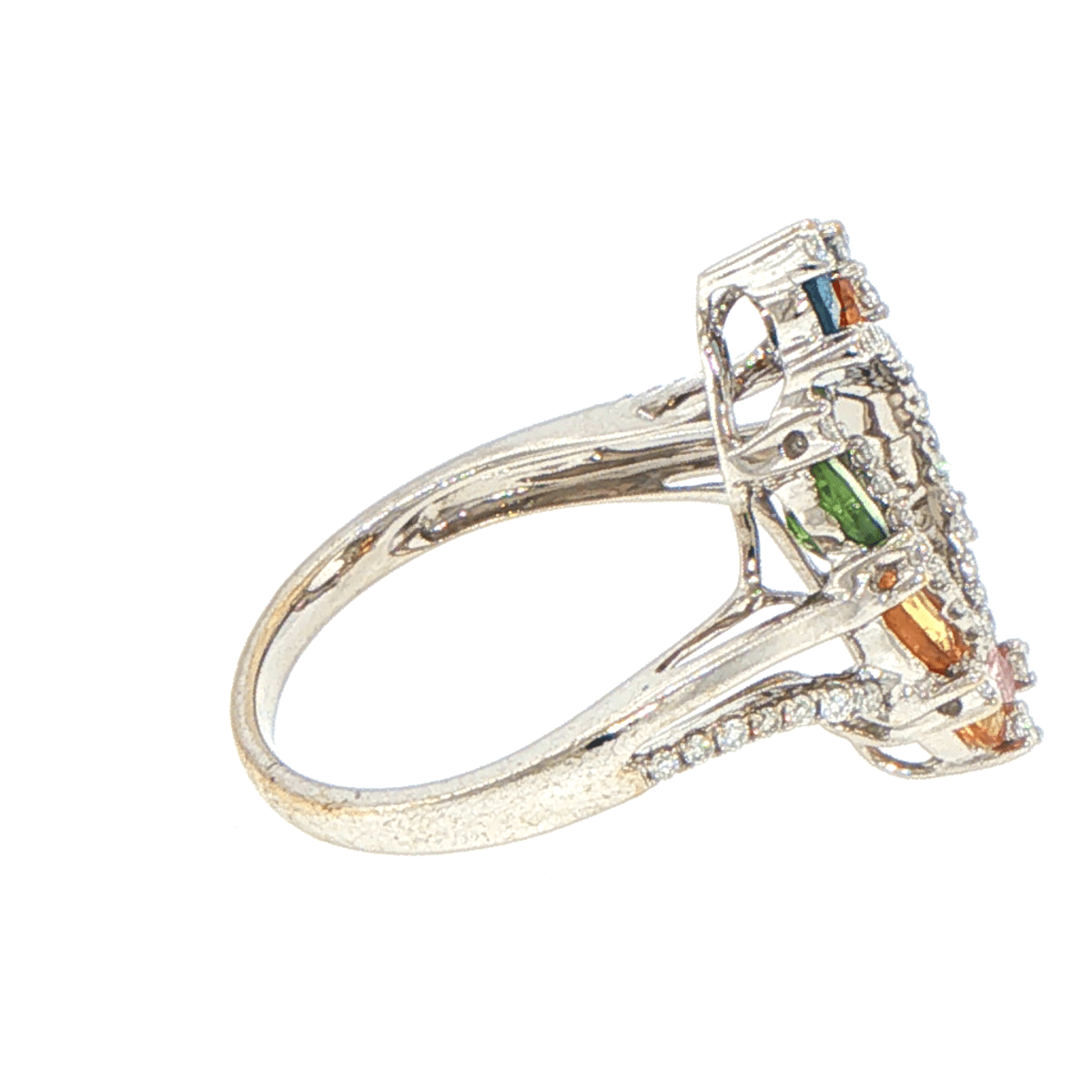 18ct White Gold Multi-Color Sapphire Open Teardrop Cocktail Ring with Valuation - Mega Cash Sydney