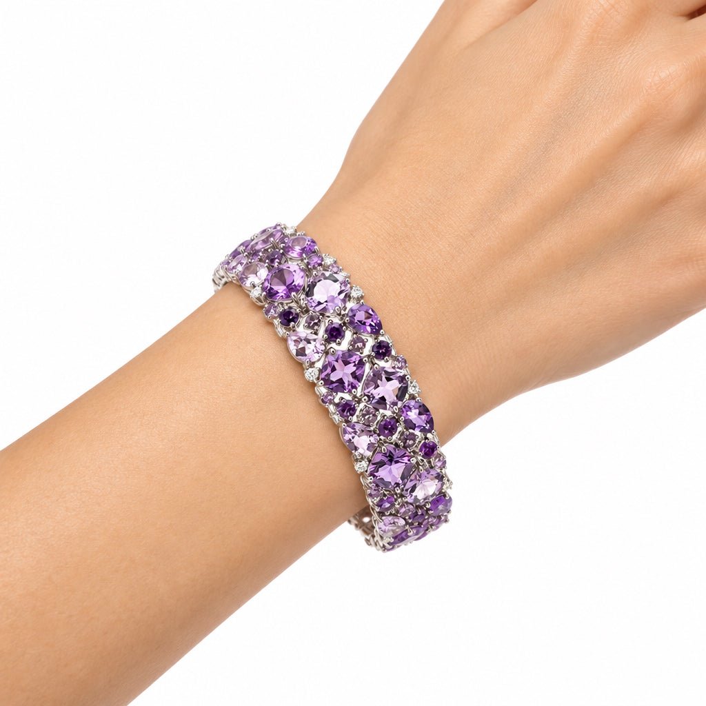 18ct White Gold Multi-Shape Amethyst Cluster Bracelet - Mega Cash Sydney