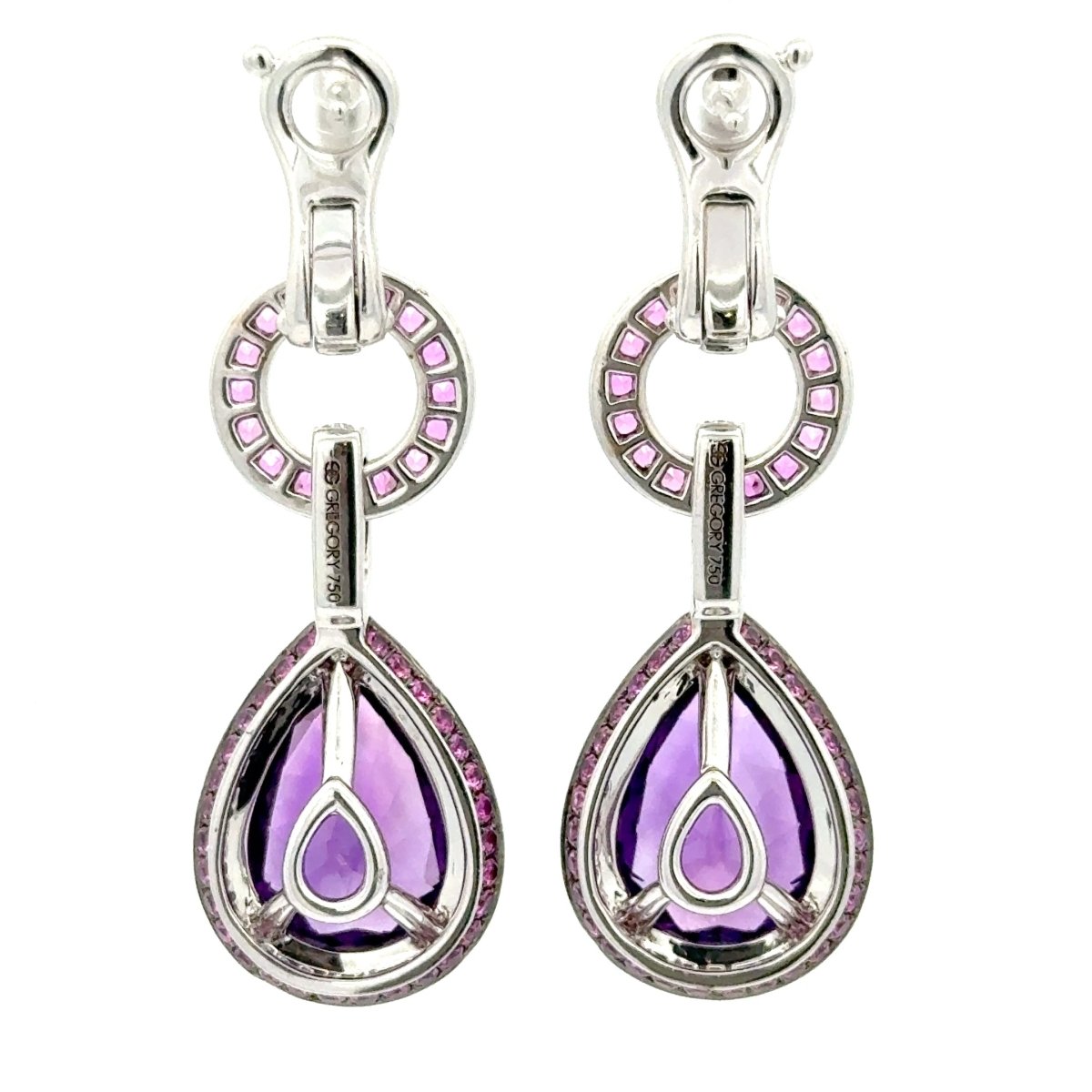 18ct White Gold Pear - Cut Amethyst Halo Drop Earrings - Mega Cash Sydney
