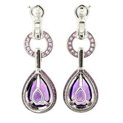 18ct White Gold Pear - Cut Amethyst Halo Drop Earrings - Mega Cash Sydney