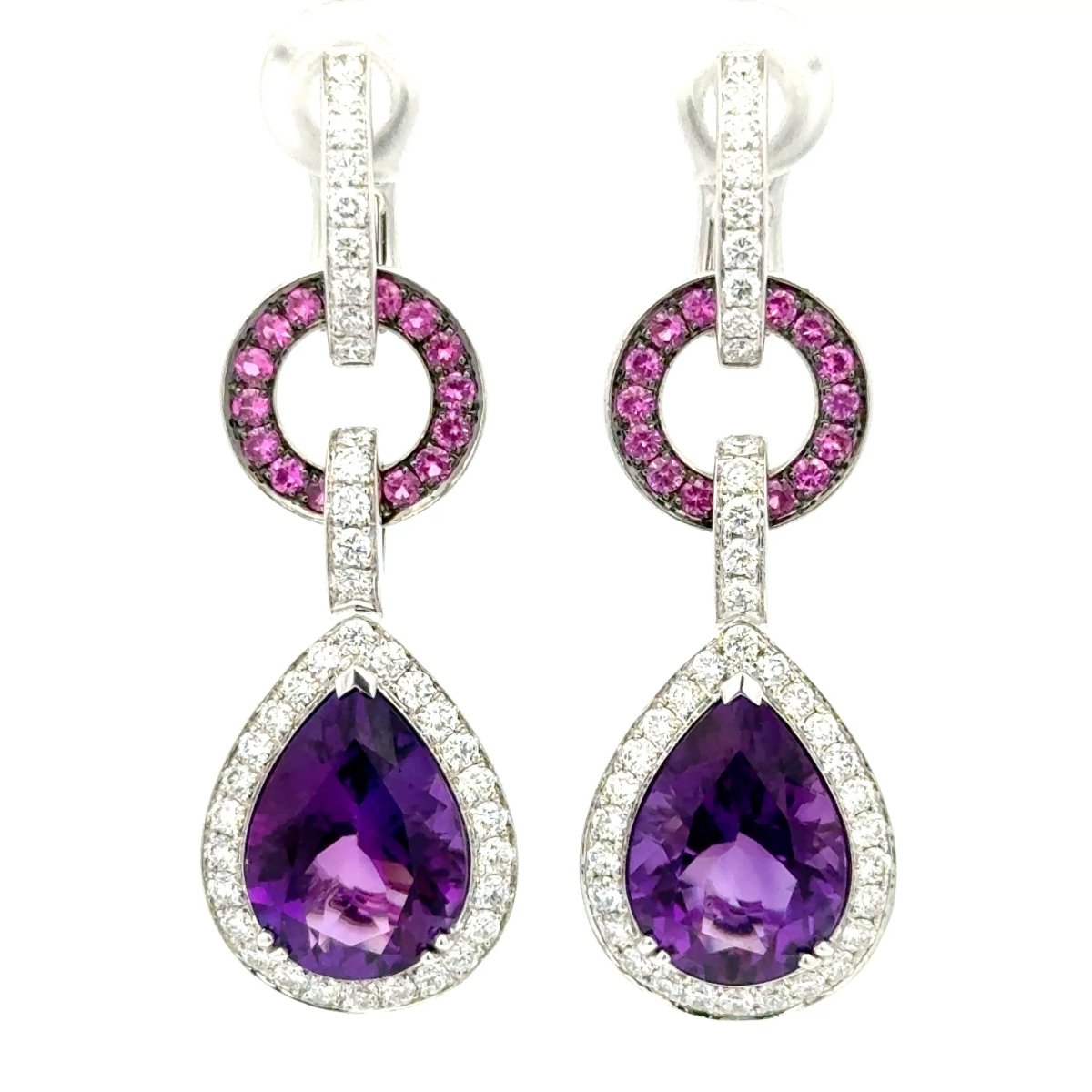 18ct White Gold Pear - Cut Amethyst Halo Drop Earrings - Mega Cash Sydney