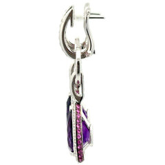 18ct White Gold Pear - Cut Amethyst Halo Drop Earrings - Mega Cash Sydney