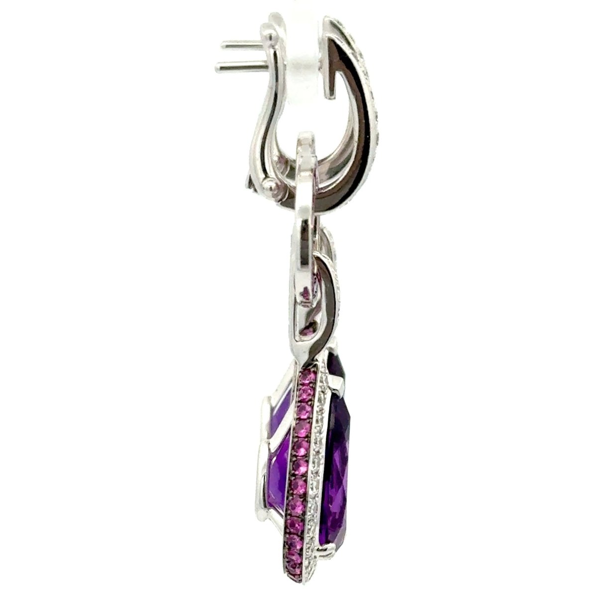 18ct White Gold Pear - Cut Amethyst Halo Drop Earrings - Mega Cash Sydney