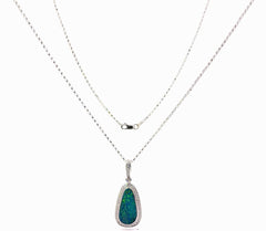 18ct White Gold Pear-Shaped Opal and Diamond Halo Pendant Necklace - Mega Cash Sydney