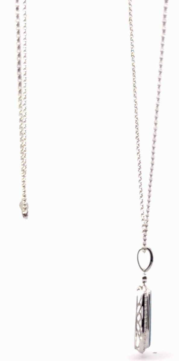 18ct White Gold Pear-Shaped Opal and Diamond Halo Pendant Necklace - Mega Cash Sydney