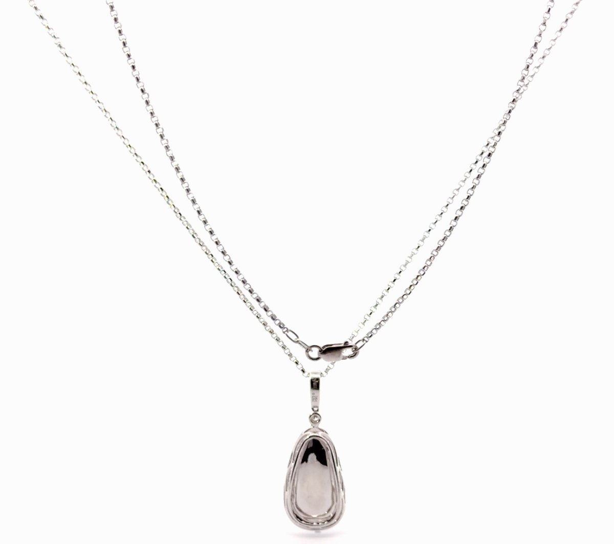 18ct White Gold Pear-Shaped Opal and Diamond Halo Pendant Necklace - Mega Cash Sydney