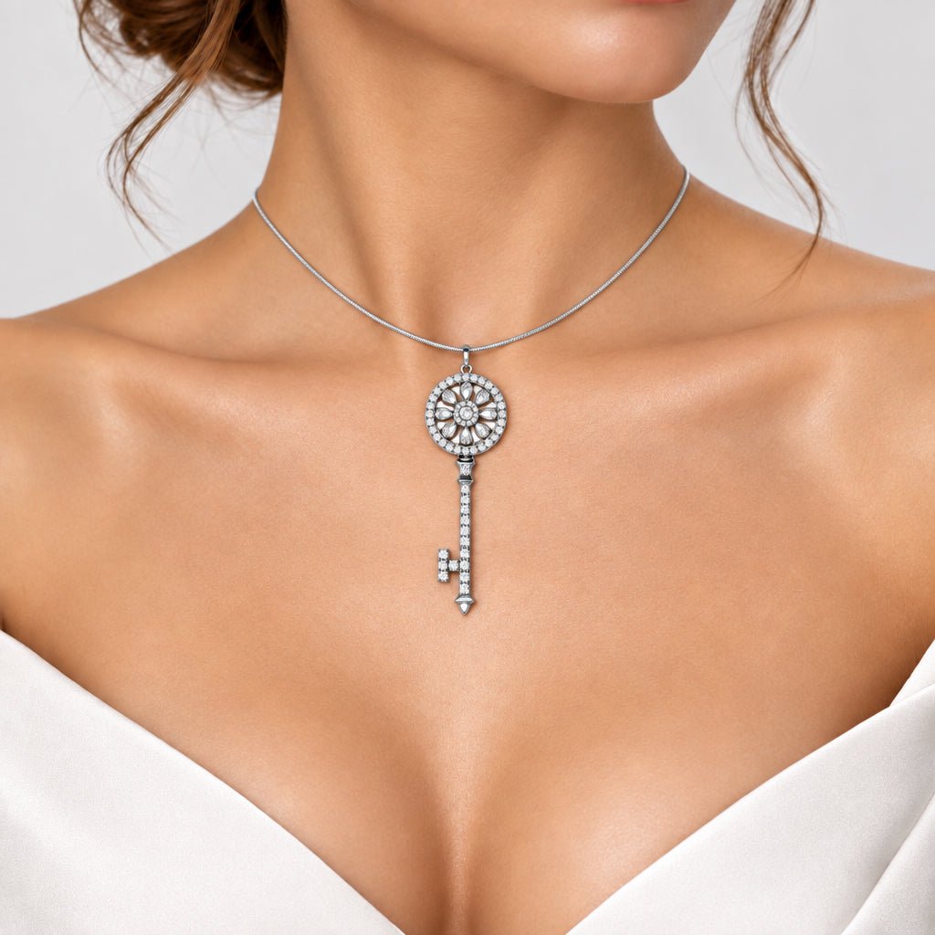 18ct White Gold Rope Necklace and Diamond Key Pendant - Mega Cash Sydney