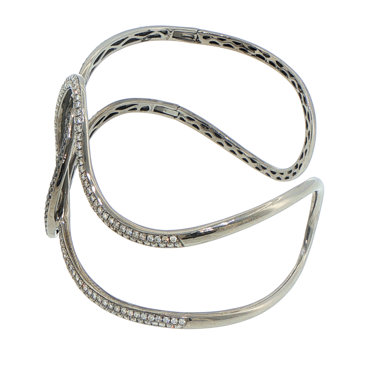 18ct White Gold Sculptural Black and White Diamond Bangle with Valuation - Mega Cash Sydney