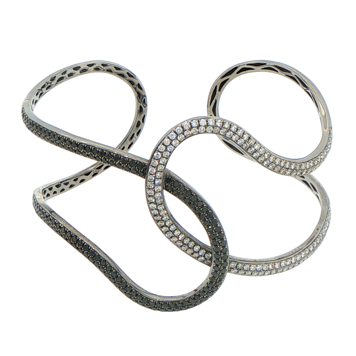 18ct White Gold Sculptural Black and White Diamond Bangle with Valuation - Mega Cash Sydney