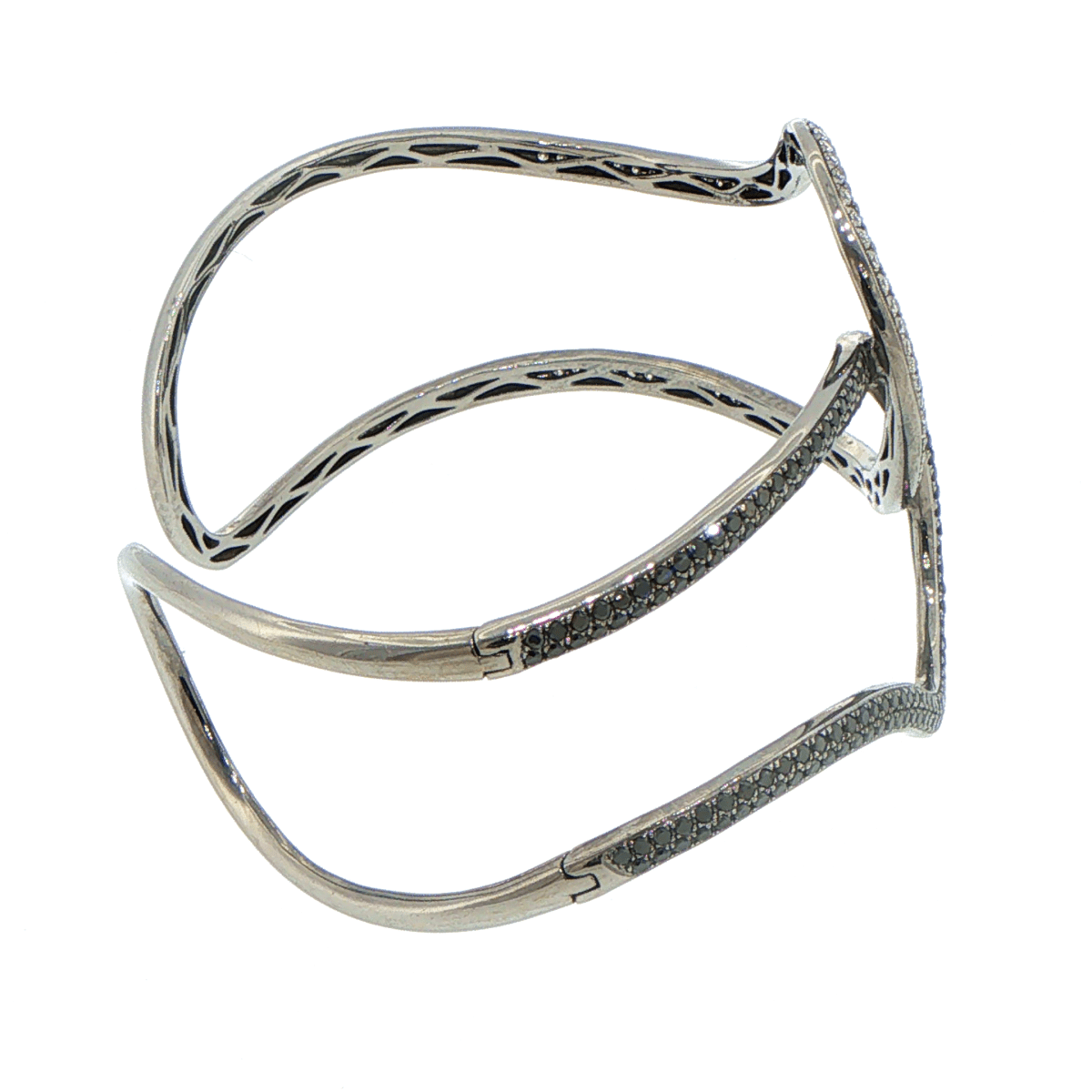 18ct White Gold Sculptural Black and White Diamond Bangle with Valuation - Mega Cash Sydney