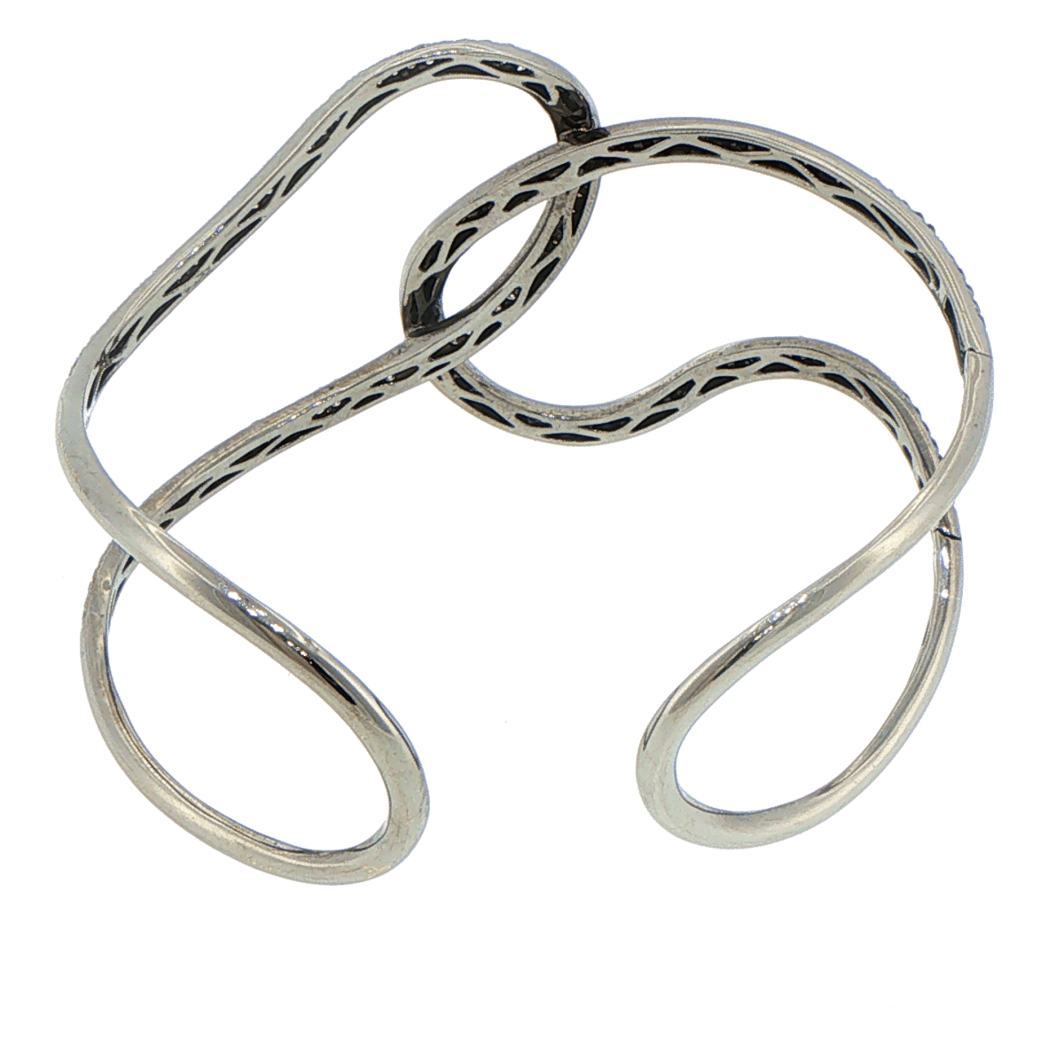 18ct White Gold Sculptural Black and White Diamond Bangle with Valuation - Mega Cash Sydney