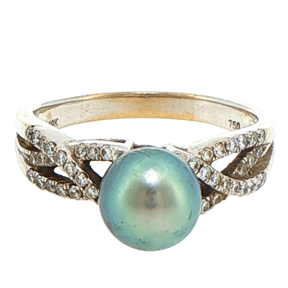 18ct White Gold Twisted Split Shank Pearl and Diamond Multistone Ring - Mega Cash Sydney
