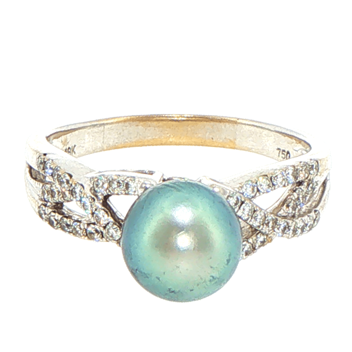 18ct White Gold Twisted Split Shank Pearl and Diamond Multistone Ring - Mega Cash Sydney