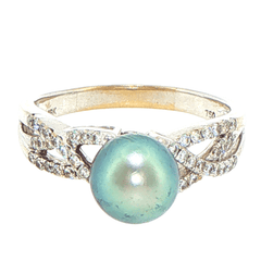 18ct White Gold Twisted Split Shank Pearl and Diamond Multistone Ring - Mega Cash Sydney
