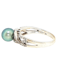 18ct White Gold Twisted Split Shank Pearl and Diamond Multistone Ring - Mega Cash Sydney