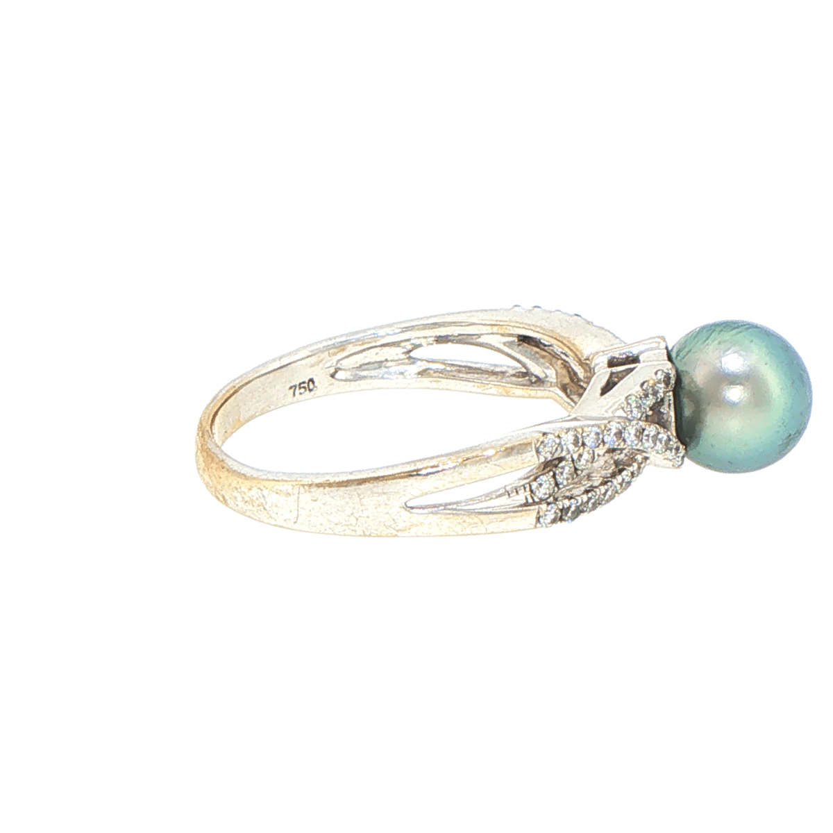 18ct White Gold Twisted Split Shank Pearl and Diamond Multistone Ring - Mega Cash Sydney