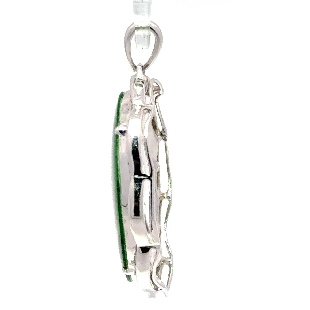18ct White Gold Vibrant Green Oval Jade Pendant - Mega Cash Sydney