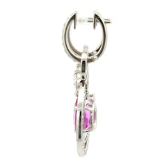 18ct White Gold Vivid Pink Sapphire Double Halo Drop Earrings - Mega Cash Sydney