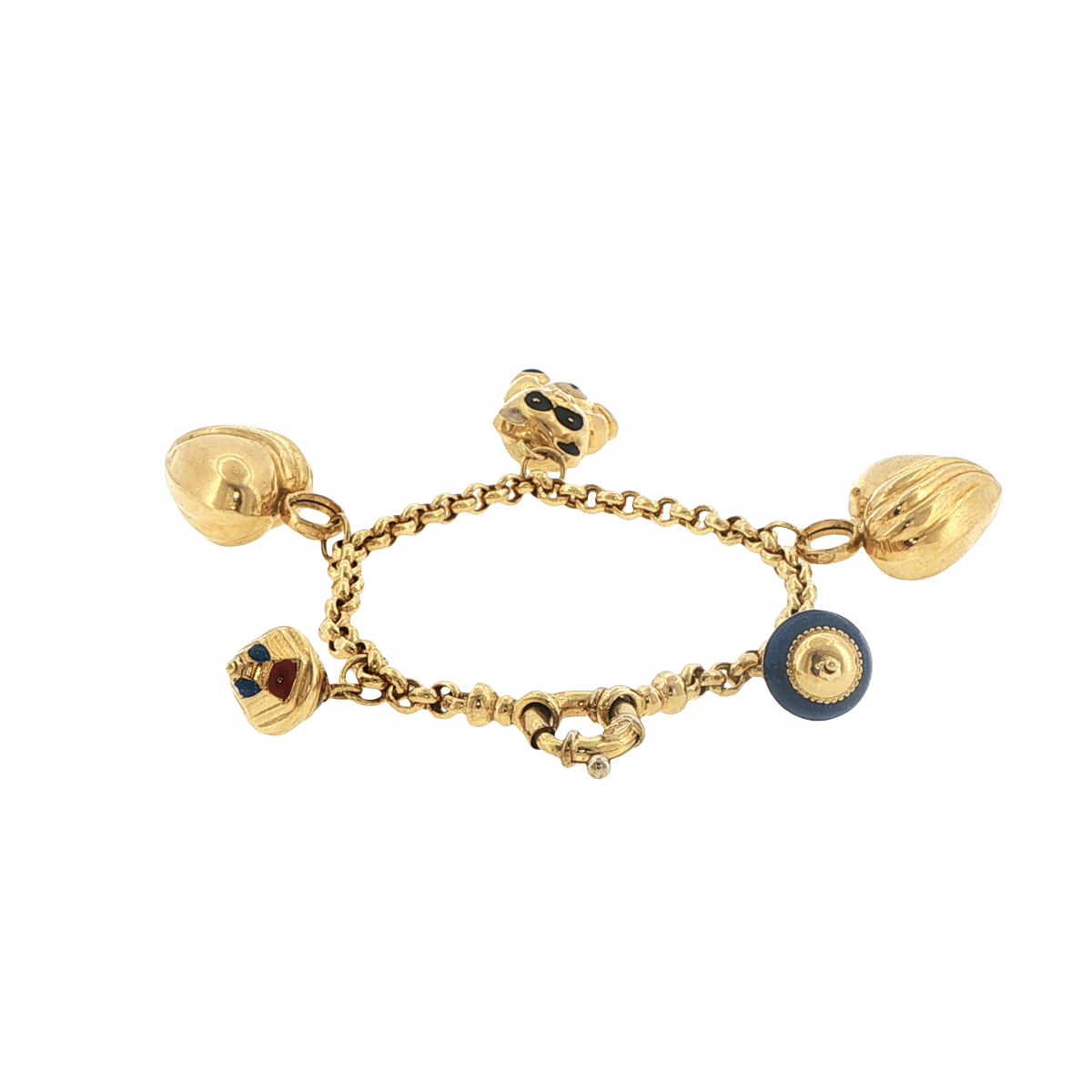 18ct Yellow Gold Belcher Charm Bracelet with Enamel Figural Charms - Mega Cash Sydney