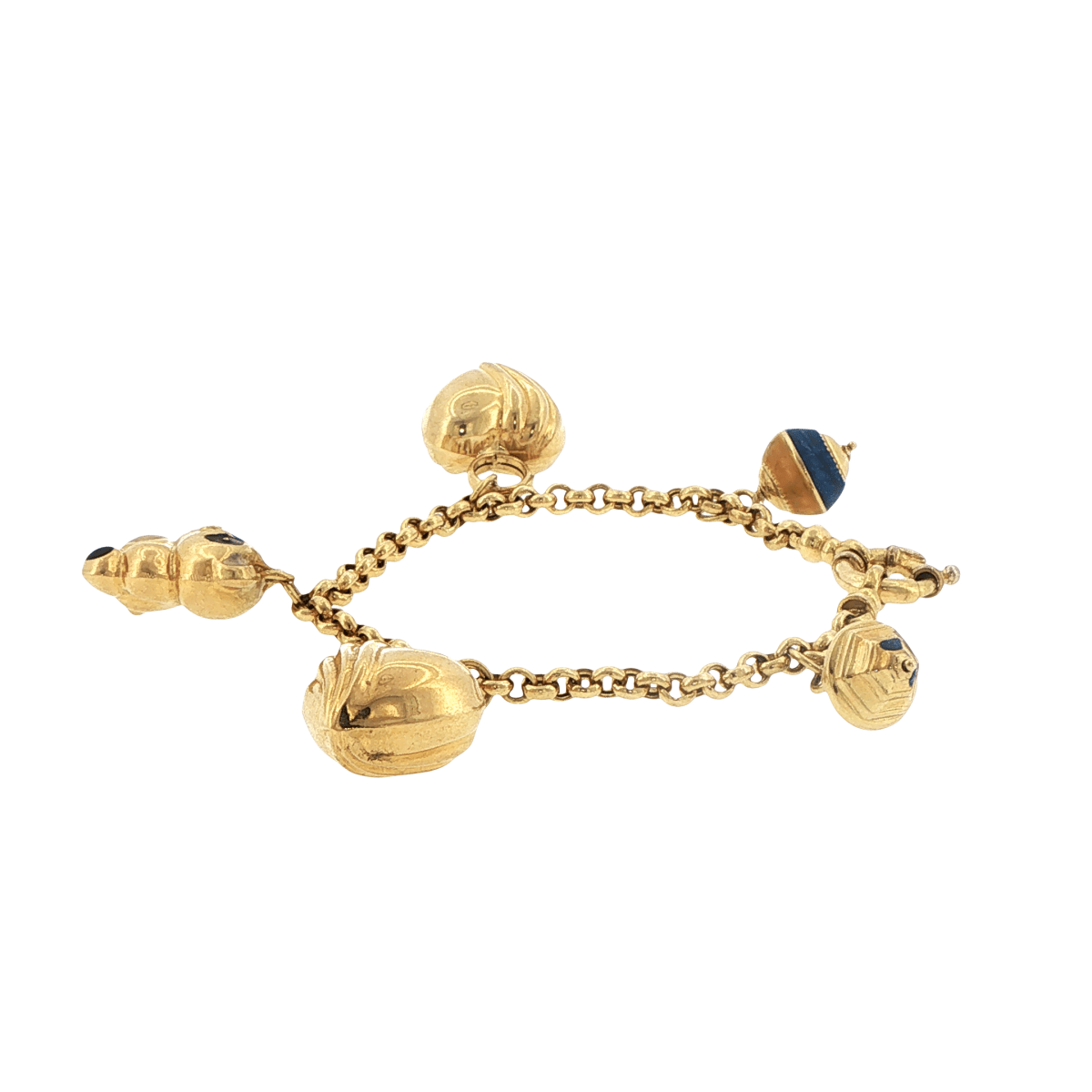 18ct Yellow Gold Belcher Charm Bracelet with Enamel Figural Charms - Mega Cash Sydney