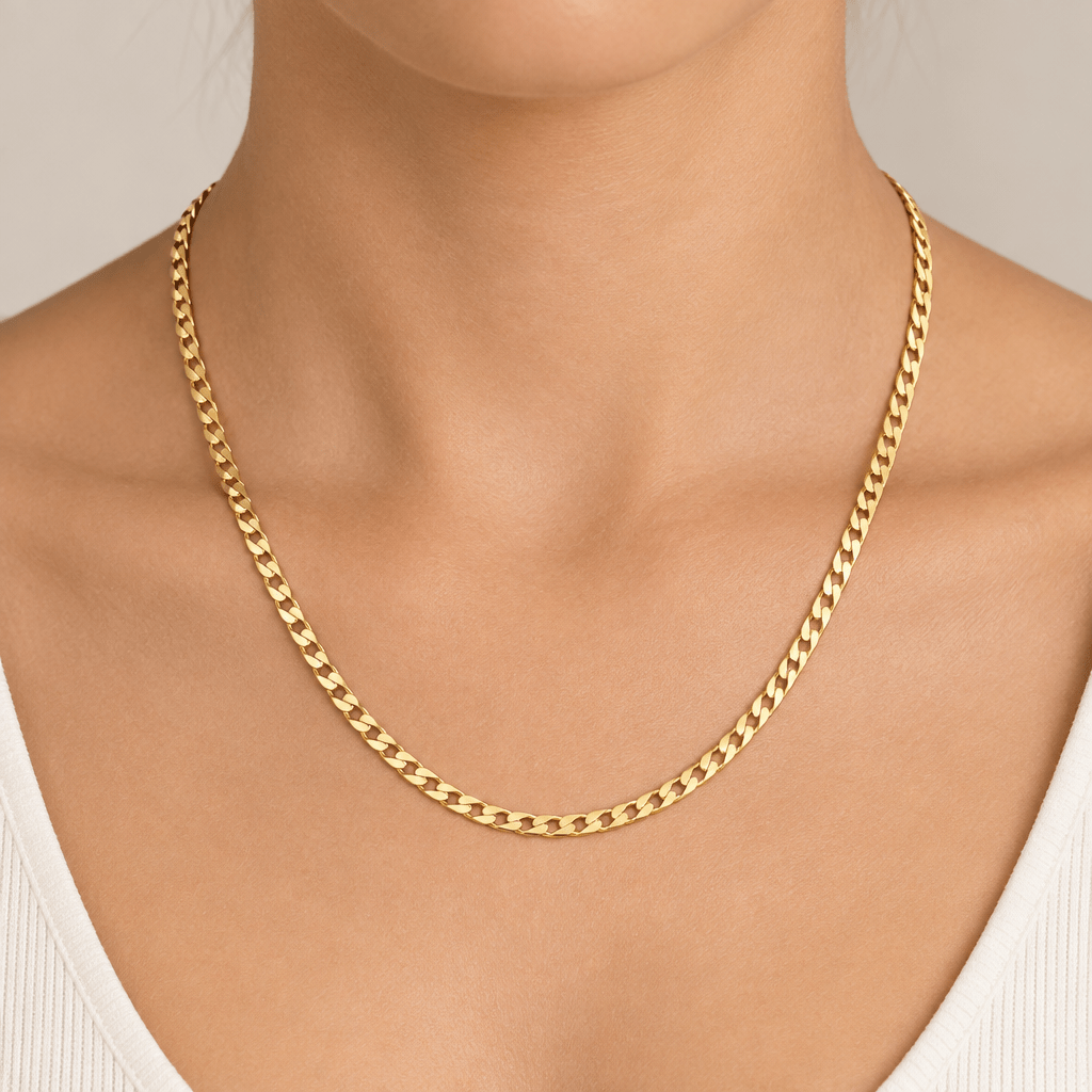 18ct Yellow Gold Classic Flat Curb Link Chain Necklace - Mega Cash Sydney