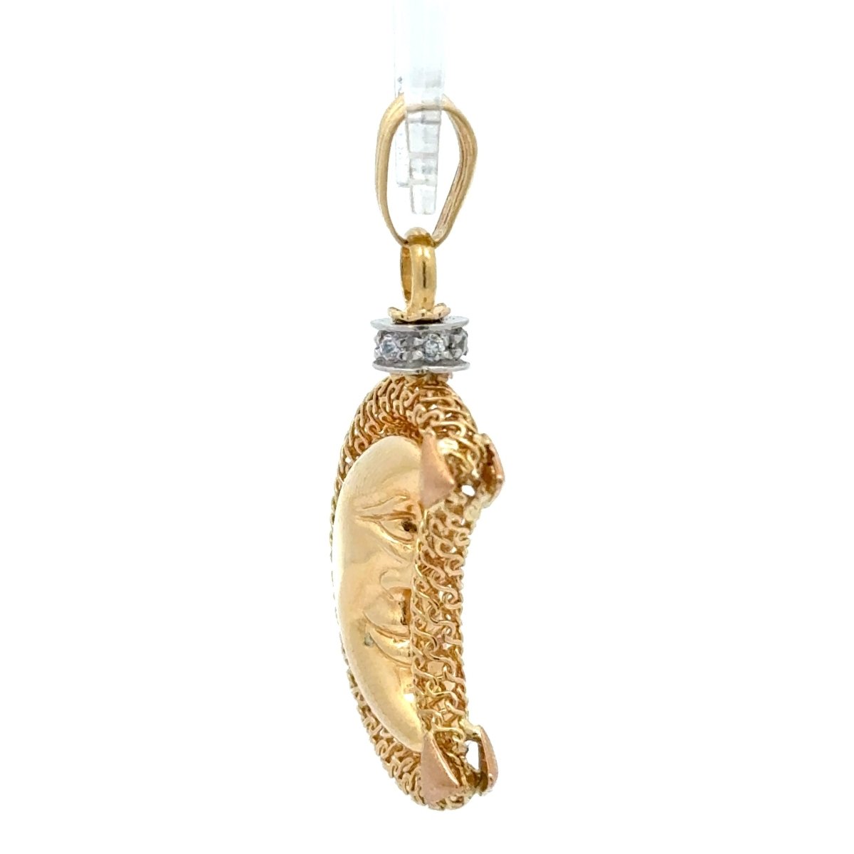 18ct Yellow Gold Crescent Moon Face Mesh Pendant with Cubic Zirconia Accent - Mega Cash Sydney