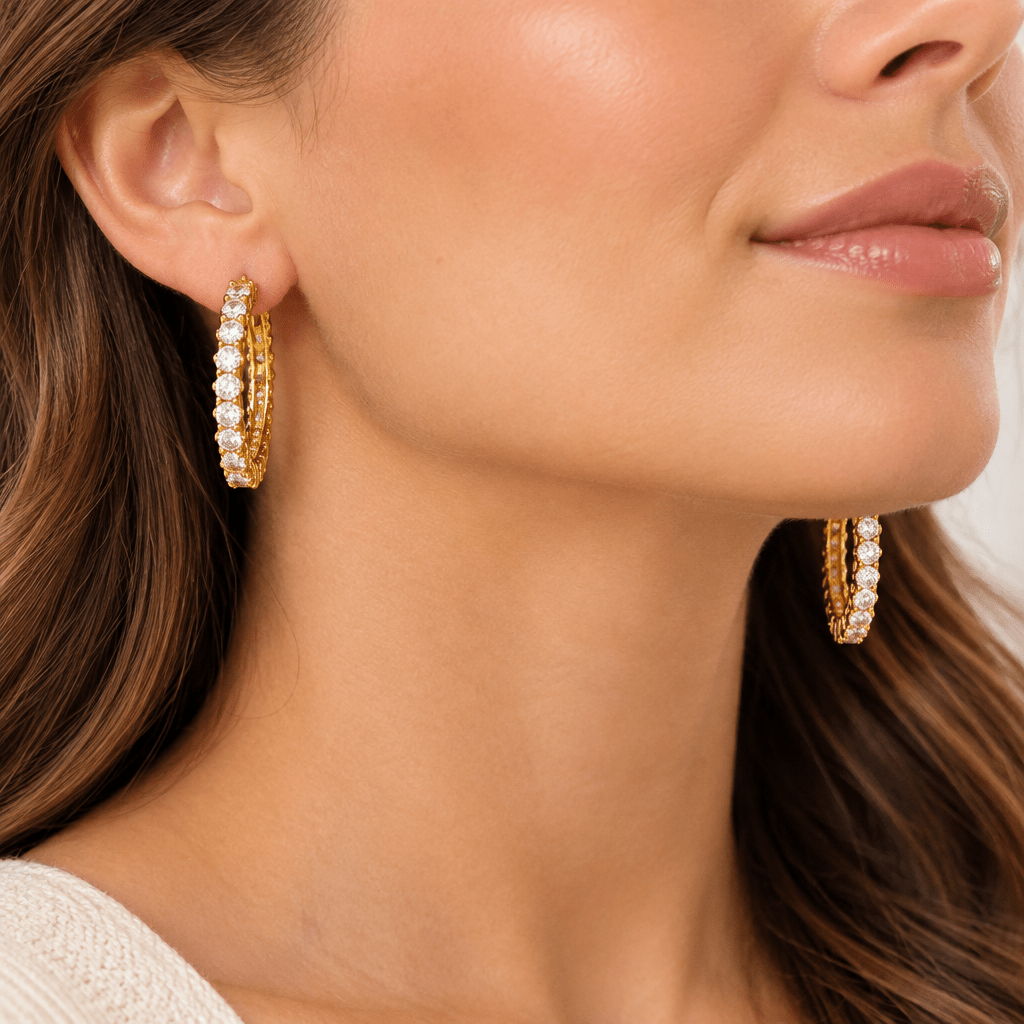 18ct Yellow Gold Cubic Zirconia Hoop Earrings - Mega Cash Sydney