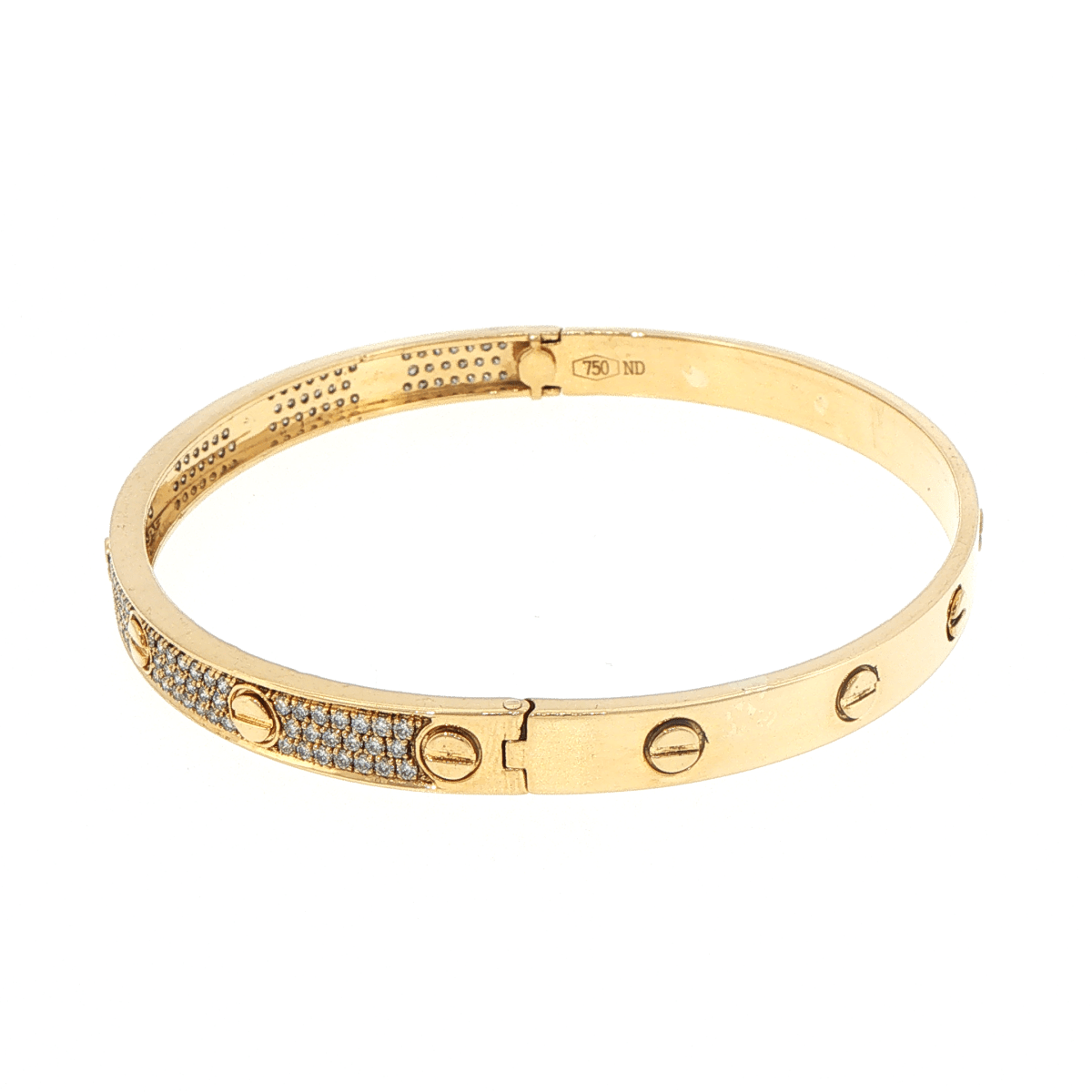 18ct Yellow Gold Diamond Accent Screw Motif Bangle - Mega Cash Sydney