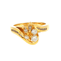 18ct Yellow Gold Diamond Cluster Bypass Ring - Mega Cash Sydney
