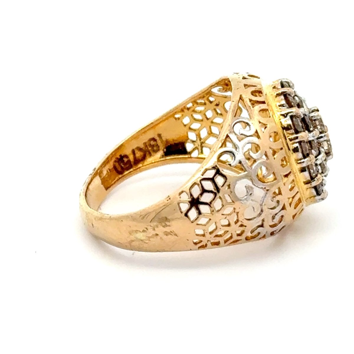 18ct Yellow Gold Diamond Cluster Cocktail Ring with Filigree Band - Mega Cash Sydney
