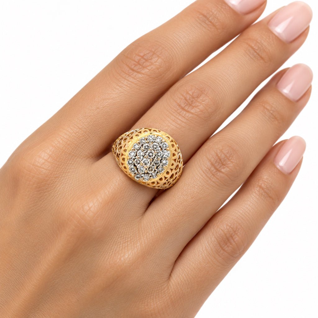 18ct Yellow Gold Diamond Cluster Cocktail Ring with Filigree Band - Mega Cash Sydney