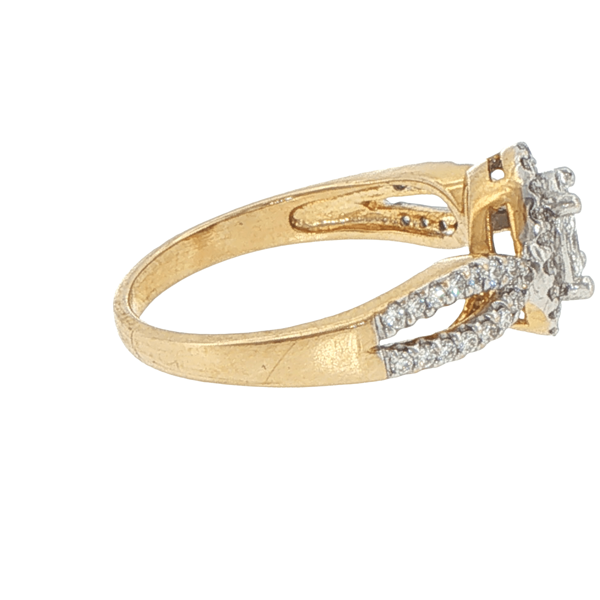 18ct Yellow Gold Diamond Cluster Halo Ring with Split Shank - Mega Cash Sydney